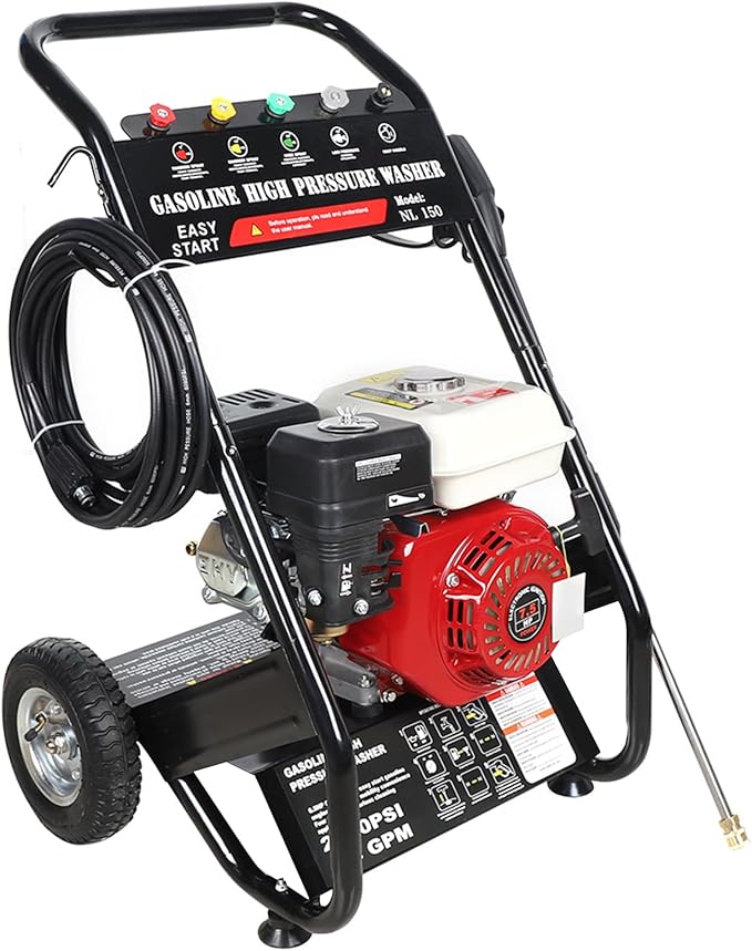 Petrol Pressure Washer 4-Stroke 7.5 HP 170-190 Bar Surface Cleaner Pressure Washer with 5 Nozzles and Spray Gun with Extension Rod