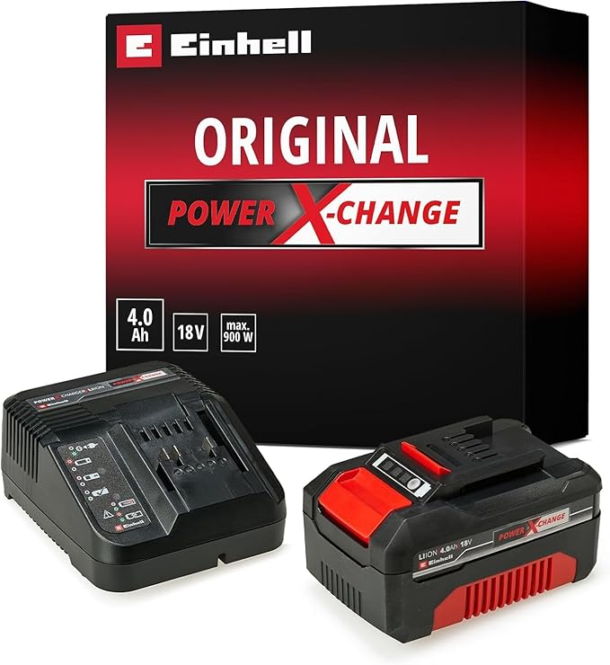 Original Einhell Starter Kit Battery and Charger Power X-Change Volks.Battery, Lithium Ion, 18 V, 4.0 Ah Battery and Quick Charger, Suitable for all Power X-Change Devices