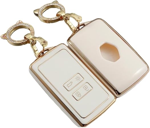 ontto Key Case Car Key Case Fits Renault Arkana Megane Dacia Ducia 2 Twingo Clio Sandero Kadjar Remote Control Key Fob Protective Case TPU Key Case Car Accessories Beige
