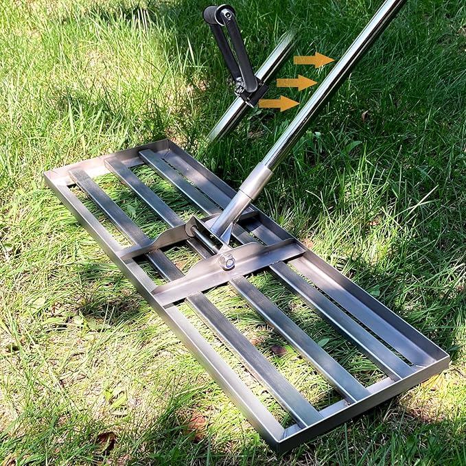 PLBBJH Rasen-Nivellierrechen,75x25cm,–verbesserte Dicke Edelstahlstange mit kraftsparendem Griff,zum Nivellieren von Rasen/Sand/Boden für den Garten-Golfplatz