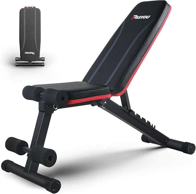 PASYOU Folding Adjustable Weight Bench, Multifunctional Training Bench, Incline Bench for Full Body Workout, 7-in-1 Fitness Bench for Home or Gym, 230 kg Weight Capacity
