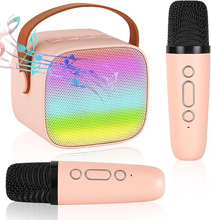 Ainiv Karaoke Machine with 2 Wireless Microphones, Portable Bluetooth Karaoke Machine for Children Adults with Voice Changing Effects & LED Lights Boys Girls Gifts Home Party