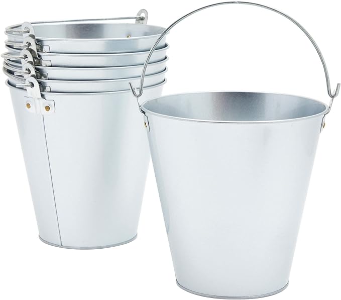 6 x 2.9 Litre Silver 7" Galvanised Buckets with Handles