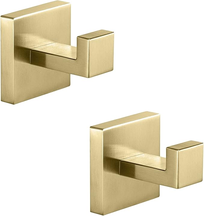 YUET Towel Hook, Bathroom Hook, Wall Hook, 304 Stainless Steel for Towel, Bathrobe, Clothes Hook, Bathrobe, Kitchen, Bathroom Towel Holder, Wall Mounted with Screw, Pack of 2 (Gold)