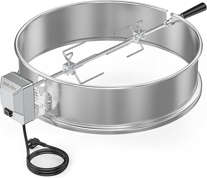 Onlyfire, Universal Rotisserie Pit with Motor, 57 cm, Grill Skewer Attachment Set for Kettle Barbecue, Rotisserie, Charcoal Grill, fits Weber 2290 and Other Models