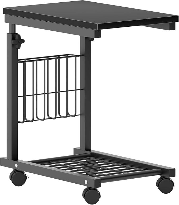 SogesHome Laptop Table, Side Table, Height Adjustable Table with Wheels, 48 cm x 30 cm, PC Table, Notebook, Sofa Table, Side Table for Coffee/Snack/Storage, Side Table for Home