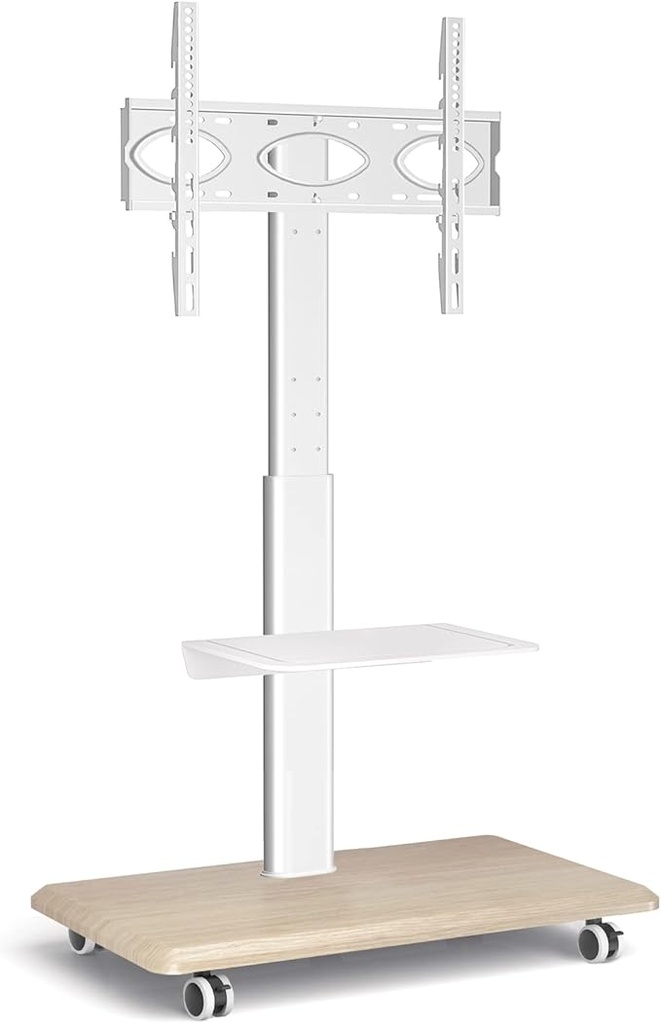 RFIVER TV Stand Rollable TV Stand Floor Stand TV Trolley with Wheels for 26-65 Inch Height Adjustable Rotatable Wood White Max 35 kg Vesa 400 x 400 mm