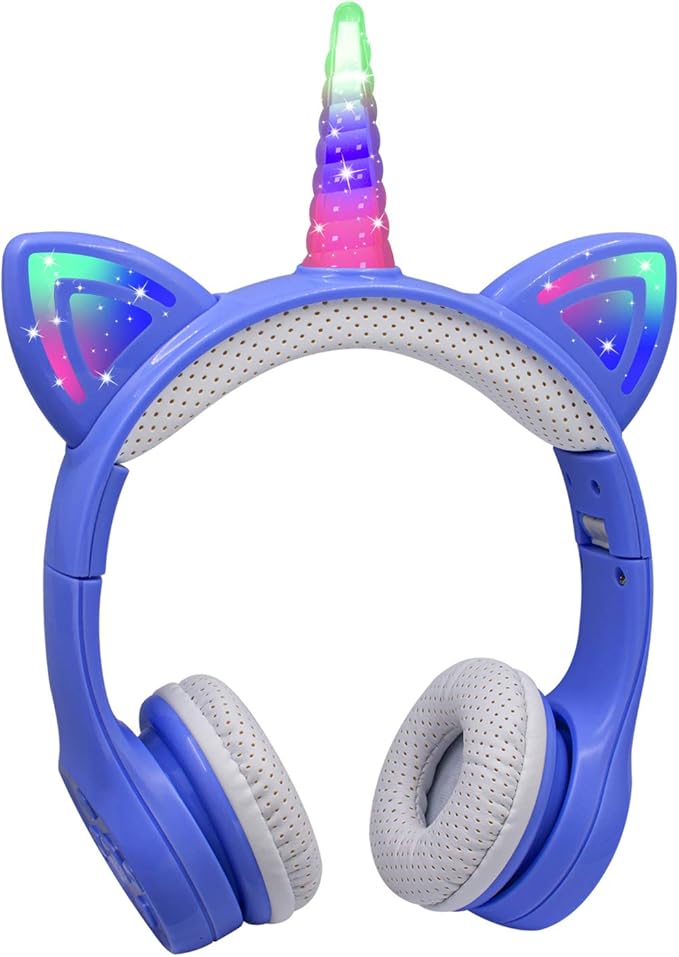 Children's Bluetooth Headphones, Yusonic Unicorn Headphones with Colourful Lights for iPod iPad iPhone Android Mobile Phone Tablet PC MP3 MP4 Player (Unicorn Blue)