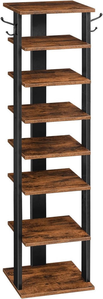 HOOBRO 8 Layer Shoe Rack Narrow Shoe Rack Shoe Cabinet with 2 Hooks Storage Racks Space Saving Stable for Entryway Living Room Bedroom EBF07XJ01G1