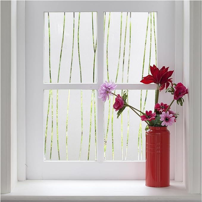 Finnez Window Film, Self-Adhesive, Frosted Glass Film, Privacy Film, Window Film, Opaque Decorative Film, Anti-UV Static Film with Irregular Stripes Pattern 90 x 200 cm