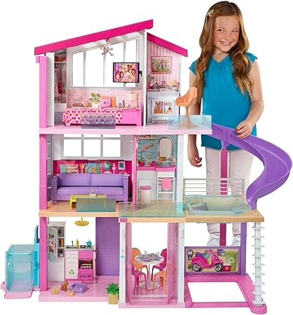 Barbie Dreamhouse Adventures Dreamhouse with 3 Floors, 8 Rooms, Pool with Slide and Accessories, Approx. 116 cm High with Lights and Sounds, Toys for Ages 3 Years and Over