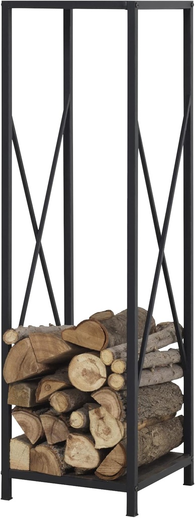 [en.casa] Tana Firewood Rack, 35 x 35 x 120 cm, Wooden Shelter for Indoor and Outdoor Use, Steel Wood Storage, Firewood Stand, Black