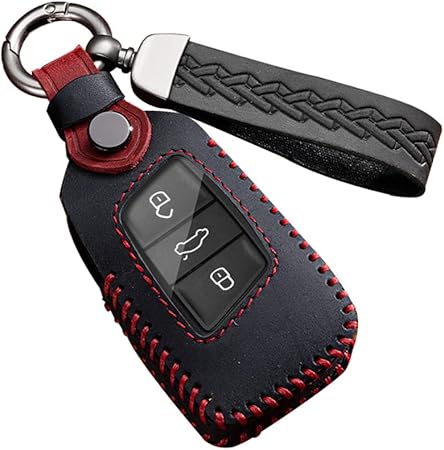 ontto Car Key Case Key Cover Fits Skoda Octavia Kodiaq Superb A7 VW Polo Amarok Passat B8 CC Tiguan Remote Control Key Fob Leather Key Case 3 Buttons Car Accessories C Black