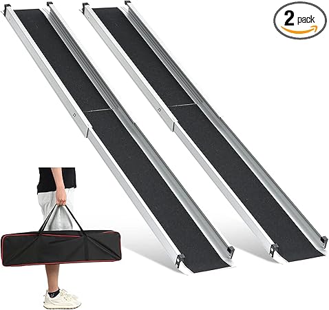 gardhom Telescopic Wheelchair Ramp 74.5-122 cm, Adjustable Portable Aluminium Non-Slip Telescopic Ramp with 272 kg Load Capacity for Stairs Obstacles House Steps in Textile Bag