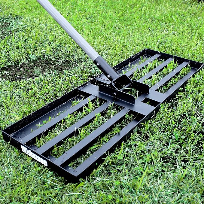 Walensee Lawn Levelling Rake, Garden Lawn Squeegee, Effortless Lawn Levelling Tool, Lawn Sand Rake Stainless Steel Handle, Gardena Rake Scarifier for Yard, Garden, Golf Course, 213 cm, 76 x 25 cm