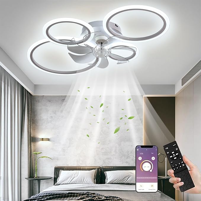 Ceiling Fan with Lighting, LED Ceiling Light with Fan Remote Control and Quiet App, 96 W Dimmable Ceiling Lamp Timer Lamp with Fan for Bedroom, Living Room, Dining Room Light, 85 x 18 cm