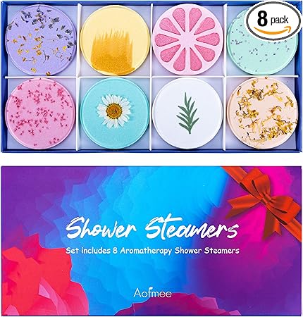 Aofmee Shower Bombs Set - 8 Pieces Shower Steamers Aromatherapy Gift Set, Shower Bomb with Essential Oils for Relaxation, Birthday Gift Women, Men, Wellness Set for Girlfriend, Mum, Dad