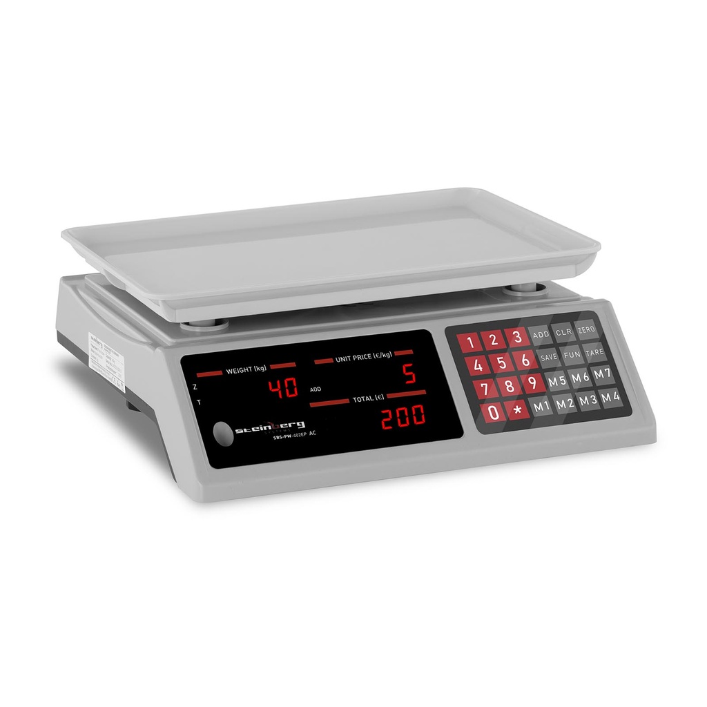 Tükkide lugemise skaala 336x238mm toiteallikas + aku 40kg / 2g - valge
