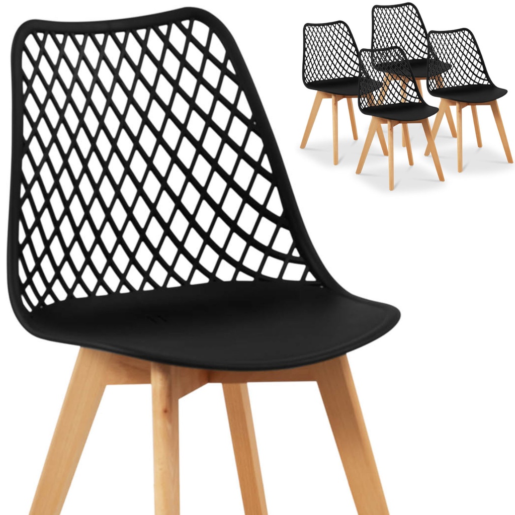 Scandinavian chair with wooden legs for restaurant house max 150 kg 4 pcs. BLACK