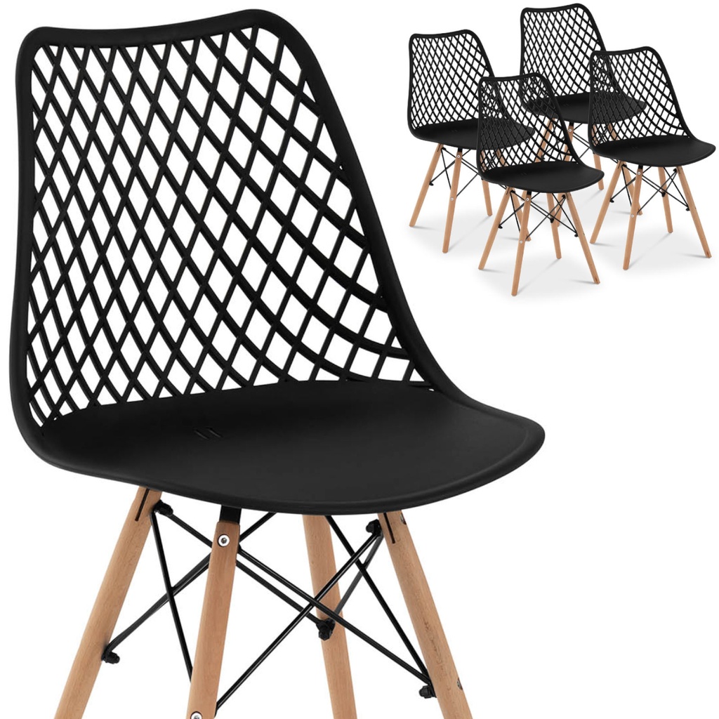 Scandinavian openwork chair with wooden legs for kitchen living room max 150 kg 4 pcs.