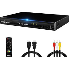 Blu-Ray mängija televiisorile, WISCENT DVD mängija koaksiaal/HDMI/AV/väljundiga, USB sisend, kõik DVD-d ja piirkonna B/2 Blue Ray plaadid, kompaktne Full HD 1080p Bluray-mängija