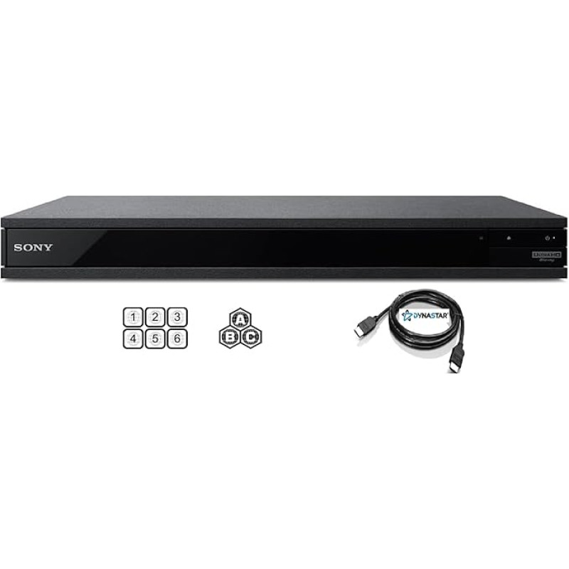 Regionaalne 4K UHD Blu-Ray mängija, mis ühildub Sony UBP-X800M2 | Ultra HD 4K, 3D, WiFi, Dolby Vision, Bluetooth, Multi Region | Blu-Ray A, B, C | DVD regioonid 0-8 | Dynastar 6FT HDMI Bundle | Dynastar 6FT HDMI Bundle