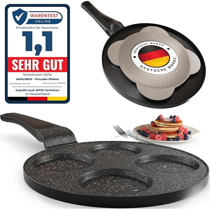 Amalindo pannkoogipann induktsioon, 4 auku, pannkoogi kuju, praemunapann, pannkoogipann, Pannkoogipann, Poffertjes Maker, mittekleepuv pann, munapann, praemunapann, pannkoogipann, läbimõõt 26 cm