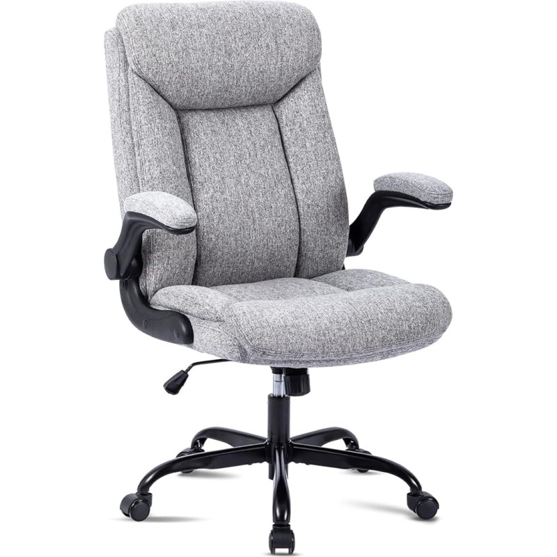 MZLEE Ergonoomiline kontoritool, arvutitool, töölaua tool, pöörlev töö tool koos kokkupandava käetoega, reguleeritava kõrgusega, mugav kontorisse, koju, mängimiseks (hall kangas)