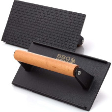 BBQ Nerd Cast Iron Meat Press with Wooden Handle - 21 x 11 cm Rectangular - Meat Weight Burgerisen Grill Press - Grill Weight for BBQ Meat, Steak, Bacon, Cheese, Sandwiches etc.