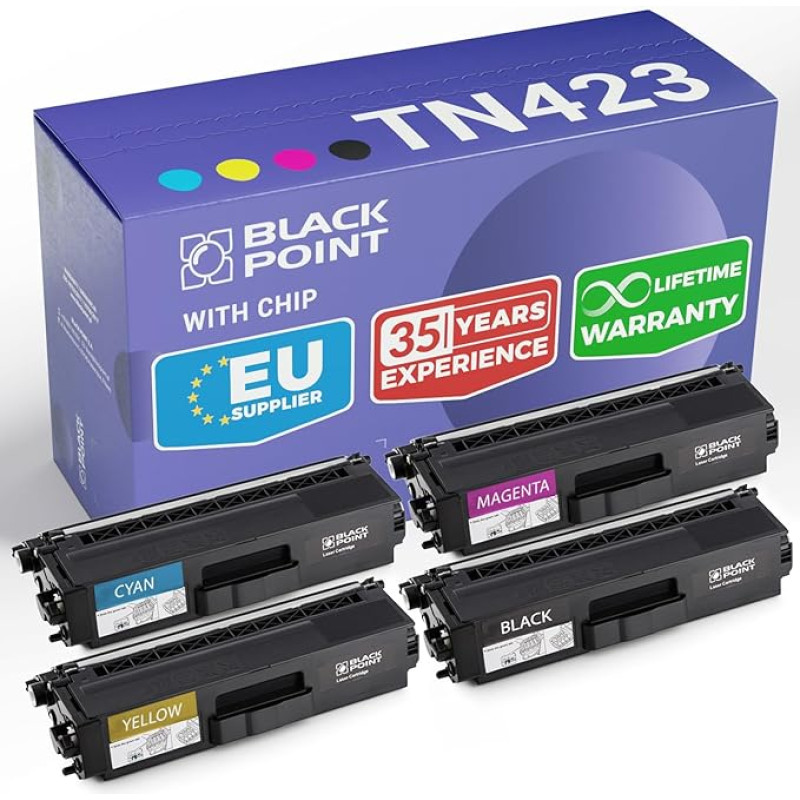BLACK POINT Premium toonerite komplekt 4 komplekti, mis ühildub TN423 TN421 TN-423BK TN-423C TN-423M TN-423Y TN-421BK TN423BK jaoks Brother MFC-L8690CDW MFC-L8900CDW DCP-L8410CDW HL-L8260CDW HL-L833 60CDCDW