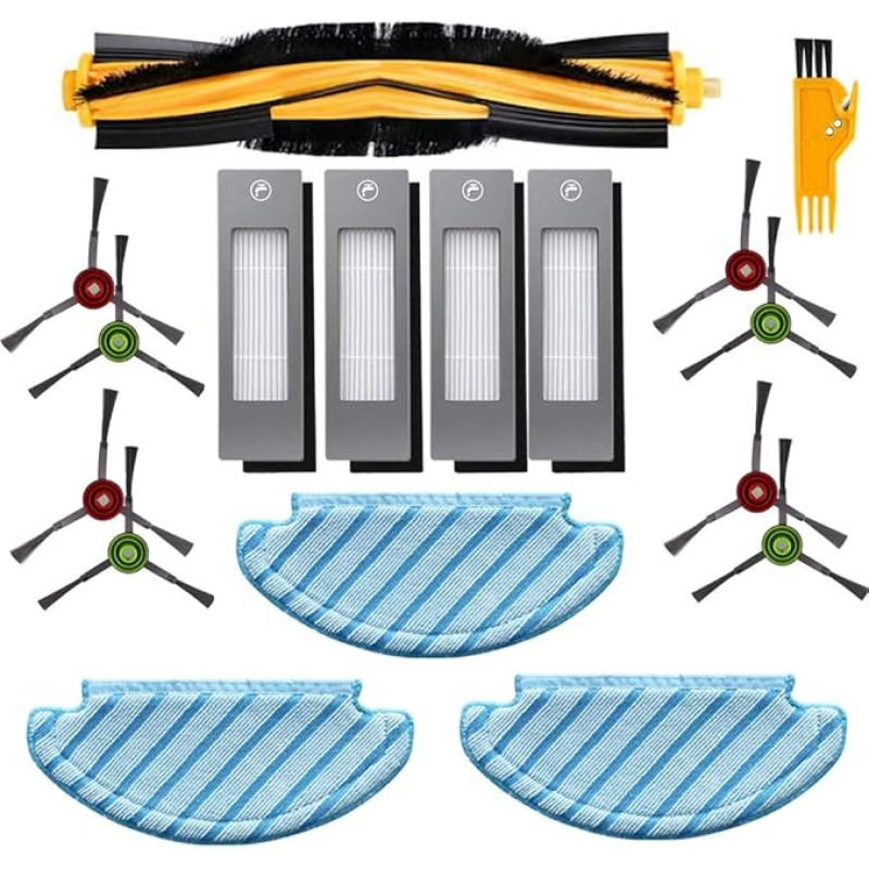 BLUELIRR For Ecovacs Deebot Ozmo T8 AIVI Vacuum Cleaner Robot Accessories, 1 x Main Brush + 8 Side Brushes 4 Filters + 3 x Cloths for Deebot Ozmo T8 AIVI Vacuum Cleaner Robot (1 Free Tool Brush)
