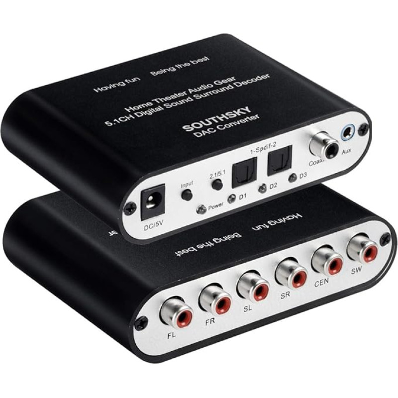 aoeyoo® 5.1 Audio Rush Digital Sound Decoder Converter - Optical SPDIF/ Coaxial Dolby AC3 DTS to 5.1CH Analog Audio (6RCA Output)