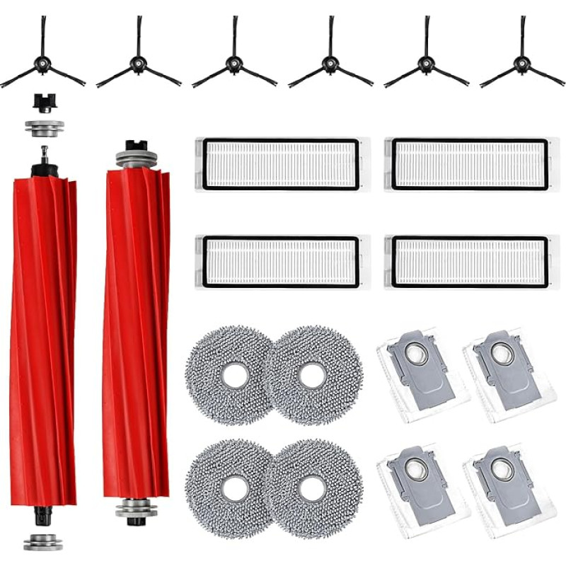 20 Piece Accessory Set for Roborock Q Revo Robot Suction Station, Replacement Parts Includes 2 Main Brushes, 4 Wipes, 4 HEPA Filters, 6 Side Brushes, 4 Dust Bags (Q Revo Black)
