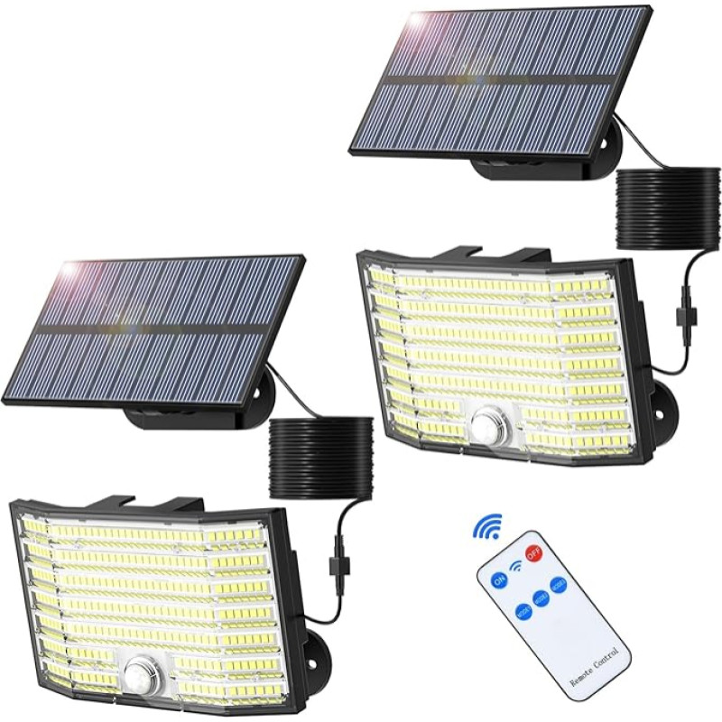 Solar Lights for Outdoor Use, 226 LED Solar Lights Outdoor with Motion Sensor, 3 Modes Solar Spotlight IP65 Waterproof, 180° Lighting Angle Solar Wall Light for Garden Garage with 5 m Cable, Pack of 2