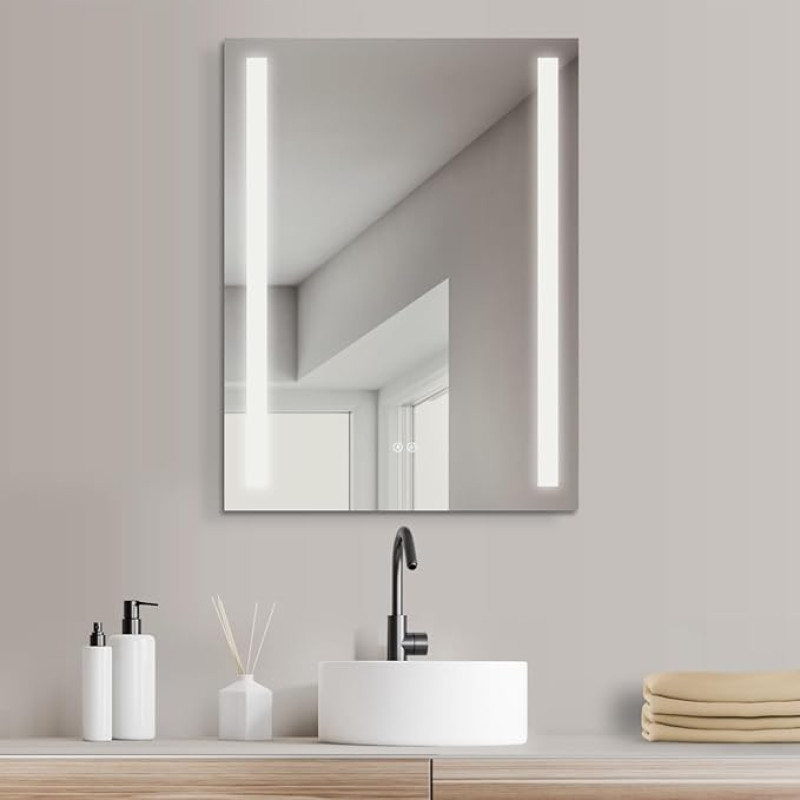 Hoko® Koblenz LED Bathroom Mirror, 50 x 70 cm, with Anti-Fog Mirror Heating, Designer Bathroom Mirror with Lighting + LED Light Change: Warm White/Cool White/Neutral