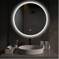 ApeJoy® AJ01 Round Bathroom Mirror Diameter 60 cm with Lighting, LED Wall Mirror with Touch Switch, Light Mirror, Warm Cool White from 3000 K to 6500 K, IP44 (Round 60 cm)