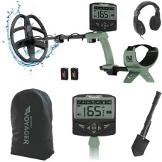Minelab X-Terra Voyager All-Terrain Pinpointing täiskasvanute metalliotsija veekindla mähisega, 4 tuvastamisrežiimi, selge sihtmärgi ID, taustavalgustusega ekraan (komplekt koos kõrvaklappide, seljakoti, sügav labidas).