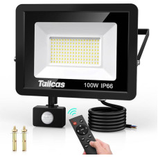 Tailcas LED-punktvalgusti koos liikumisanduriga väljas 100 W, 6500 K Cool White LED-valgustusvalgusti väljas, Super Bright 9000 LM välivalgusti, IP66 veekindel välisvalgusti koos kaugjuhtimispuldiga.