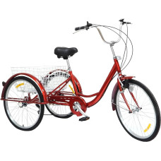 LENJKYYO 24-tolline 3 ratta kolmerattaline jalgratas täiskasvanutele koos 6 kiiruse käiguga Kolmerattaline jalgratta tuled Inch Cruiser jalgratta ostukast Cargo Bike Light Basket
