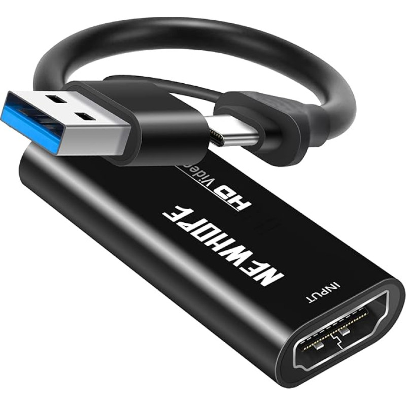 Newhope Video Capture Card, 4K HDMI to USB/USB-C Capture Card, 1080P HD 30fps Live and Record Video Audio Grabber for Gaming, Streaming, Teaching, Video Conference