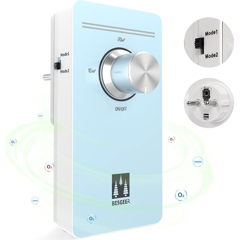 Ozone Generator Air Purifier, Steriliser Odour Killer, Air Purifier, Air Ozoniser Generator for Room, Bathroom, Pets, Formaldehyde and Odour, High Efficiency, Blue