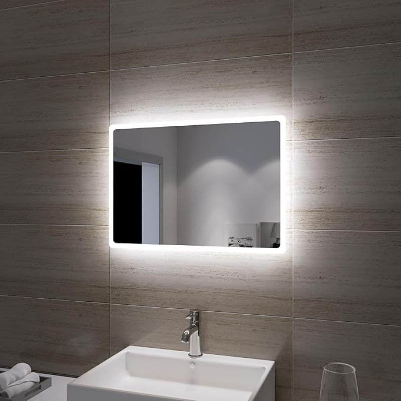 Sonni Bathroom LED Wall Mirror, Rectangular with LED Lighting, Cool White, IP44 Energy Saving