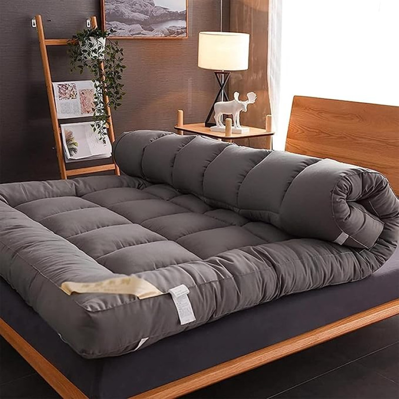 Dremdo Japanese Floor Mattress, Futon Mattress, Thick Tatami Mat, Sleeping Pad, Foldable Roll-Up Mattress, Japanese Thick Futon Mattress, Breathable Foldable Floor Bed, Grey, 180 x 200 cm