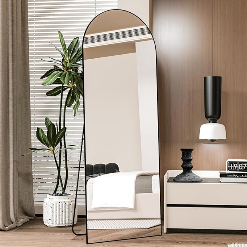 CASSILANDO Arch Full Body Mirror 162 x 53 cm põrandapeegel, Alumiinium sulamist raamiga seisev peegel, täispikkune peegel koos statiiviga, suur seinapeegel magamistoas, garderoobi peegel (must)