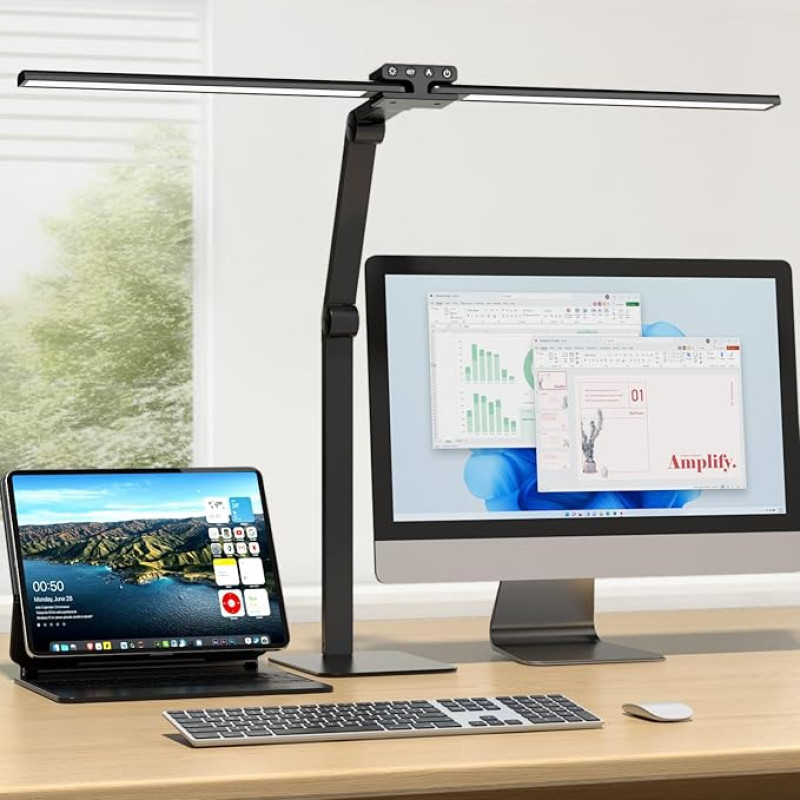 KableRika laualamp LED Double Head: 24 W timmitav laualamp metallist alusega - silmade kaitsmiseks kontori laualamp kodukontorisse - kaasaegne päevavalguslambi valgustus monitorile - must