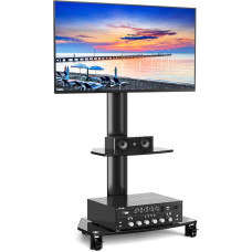 RFIVER TV Stand Rollable TV Trolley TV Stand with Wheels for 27-70 Inch Flat & Curved TVs Swivelling Height Adjustable with 2 Panels up to 50 kg Max VESA 400 x 400 mm