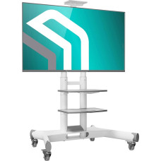 ONKRON Mobile TV Stand on Wheels for 40-70 Inch Screen, Universal TV Stand Wheels up to 45,5 kg - Professional TV Trolley VESA 100x100-600x400/Height Adjustable TV Floor Stand Shelf TS1552-W White
