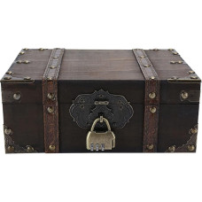 OZCHIN Wooden Treasure Chest Vintage Decorative Storage Box with Lock for Home Decor, Christmas Gifts Gift for Women Men - 23.5 L x 16 W x 9.5 H cm