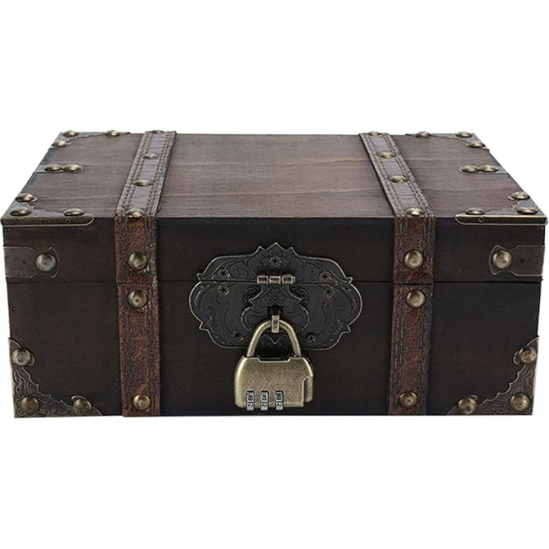 OZCHIN Wooden Treasure Chest Vintage Decorative Storage Box with Lock for Home Decor, Christmas Gifts Gift for Women Men - 23.5 L x 16 W x 9.5 H cm