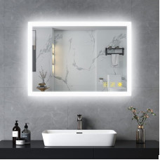 AI-LIGHTING Bathroom Mirror with Lighting 50 x 70 cm Bathroom Mirror with Light and Bluetooth Speaker / 3 Light Colours / Anti-Fog Illuminated Bathroom Mirror with Memory Function for Bathroom